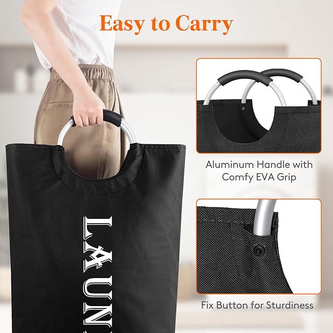 Lifewit 120L 2-Pack Large Laundry Basket, Collapsible Laundry Hamper with Aluminum Handles, Waterproof Freestanding Dirty Clothes Hampers for Laundry Room Bedroom Dorm Bathroom, Black