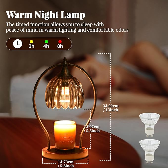 Candle Warmer Lamp, Vintage Dimmable Candle Warmer with Timer, Wax Melts Warmer for Jar Candles Birthday Gifts for Men & Women, House Warming Gifts New Home Decor for Bedroom Living Room, Gray Black