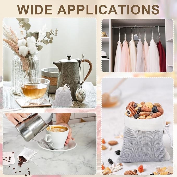 40Pcs Spice Bags for Cooking, Lavender Sachet Bags Empty Tea Bags Mini Drawstring Pouch for Loose Tea Filters, Herb Saver for Spice Cooking Soup Odds for Drawers and Closets (4x3 Inch)