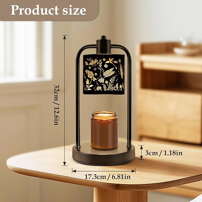 Candle Warmer Lamp Electric with Timer: Wax Melts Warmer - Dimmable Candle Warmer with Replacement Bulbs, Bedroom Home Decor Compatible with Various Candles (Black-Hummingbird)