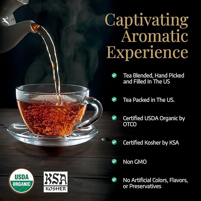 Komar Organics Earl Grey Tea Loose Leaf - 16 Oz USDA Organic, Certified Kosher 1 LB Black Tea Infused With Natural Oil and Bergamot