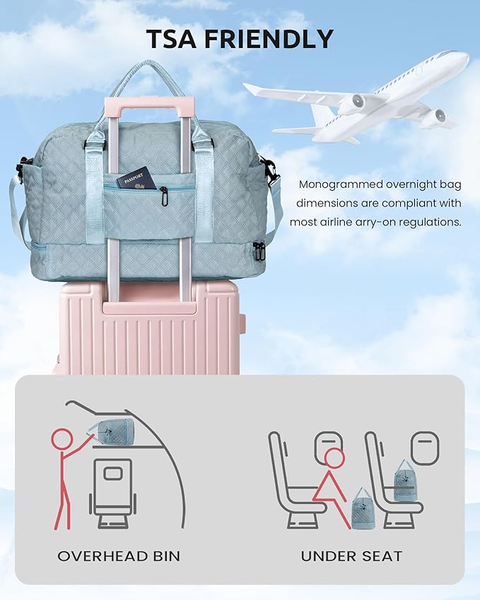 Gifts for Sister-Travel Bag for Women Shoe Compartment, Personalized Weekender Bag, Monogram Overnight Bag, Letter Travel Bag with Makeup Bag，Sister Friend Girlfriend Gifts (Letter N)