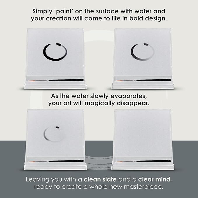 Mini Buddha Board Art Set: Water Drawing Writing Board w/Mini Water Brush for Mindfulness & Meditation – Inkless Zen Based Drawing Board, Painting & Art Supplies, Ideal Relaxation Gift (5”x5” White)