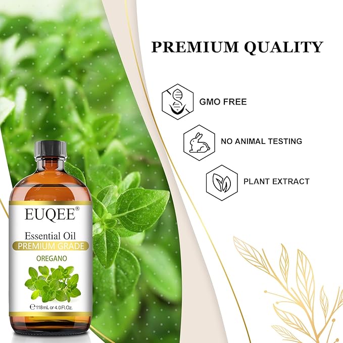 EUQEE Oregano Essential Oil 4oz / 118ML Large Capacity Oregano Oil Pure Aromatherapy Essential Oils with Glass Dropper for Candle Soap Making, Diffusers
