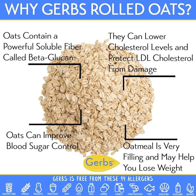 Gerbs Gluten-Free Traditional Rolled Oats 4 lbs. | Carefully Sourced, Premium Grade, Resealable Bag | Hearty Texture, Ideal for Baking & Breakfast | Top 14 Allergen-Free