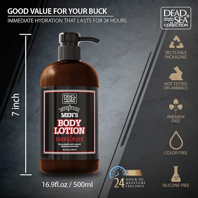 Dead Sea Collection Sandalwood Men's Body Lotion - Sandalwood Oil and Dead Sea Minerals - Maximum Hydration Nourishing Moisturizing Lotion for Men - 16.9 Fl Oz Bottle