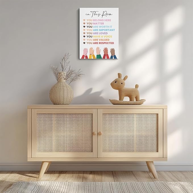 Inspirational Diversity Wall Art in This Room Watercolor Canvas Painting Prints for Classroom Nursery Home Living Bedroom Office Wall Decor Framed Equality Artwork Gifts