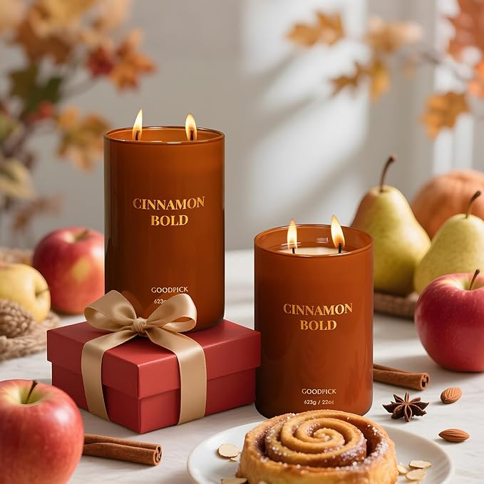 Goodpick Cinnamon Bold Scented Soy Candle, 22oz Long Burning 120H, Warm Spicy Vanilla Clove Gourmand, Home Aromatherapy Candles