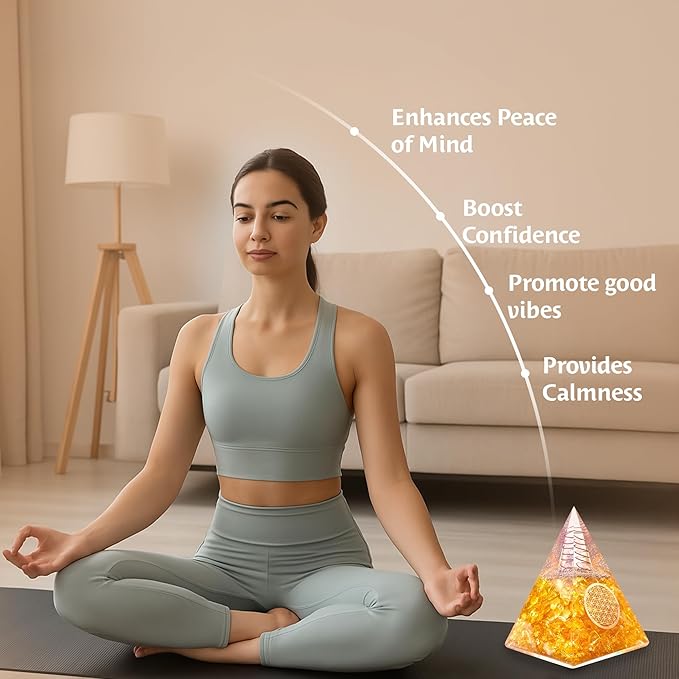 Orgone Citrine Pyramid for Success Handcrafted Orgonite Crystal Pyramid for Energy Balance, Meditation, Home Decor & Chakra Support