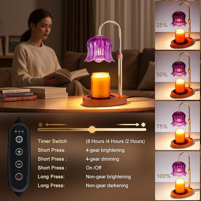 Candle Warmer Lamp Adjustable Timer Electric－Purple Flower-Shaped Wax lamp