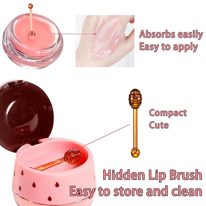 3 PCS Bee Honey Pot Lip Balm & Mask Set A - Strawberry, Apple Lime, Propolis - Moisturizing, Hydrating, Wrinkle Care