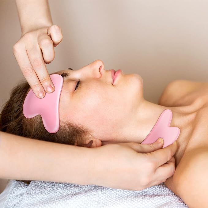 Nuanchu 4 Pieces Facial Cupping Massage Cups & Gua Sha Boards Set, 2 Pcs Gua Sha Massage Tool Facial Tool Heart Shape Guasha Scraping Board for Face Eyes Neck Back (Pink)