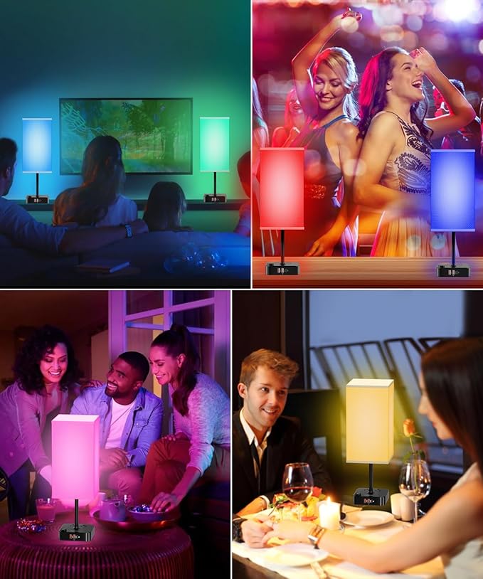 cozoo Bluetooth/WiFi RGB & USB Bedside Table Lamp with 2 USB Charging Ports and 2 Outlets Power Strip, LED Light Bulb Dimmable, Music Sync RGB Color Changing Light for Party Home/Bedroom/Living Room