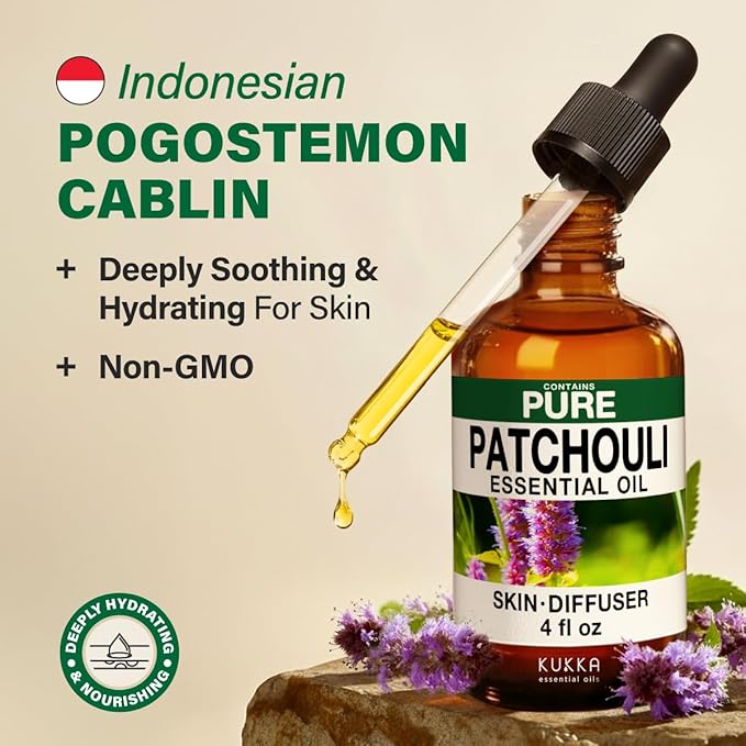 KUKKA Patchouli Essential Oils - 4 Fl Oz - for Hair, Skin, Diffuser, Aromatherapy & DIY Soap Making Scent