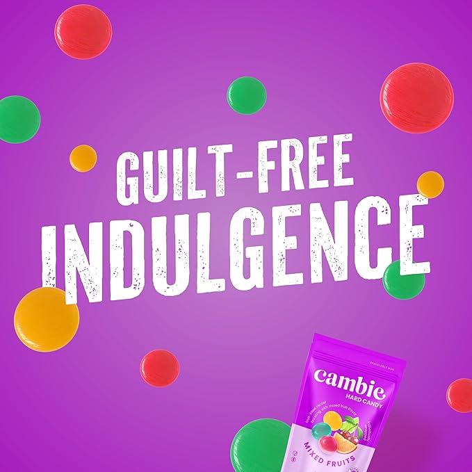 Cambie Sugar Free Mixed Fruit Hard Candy - 1 Pound of Individually Wrapped Sugar Free Hard Candy, Assorted Fruit Flavors with Cherry, Lime, and Orange, Keto & Diabetic Friendly