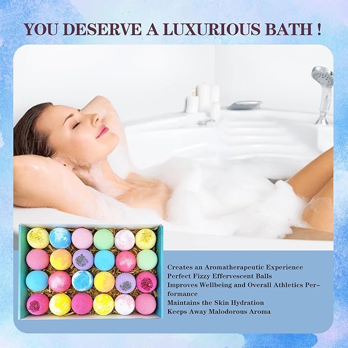 Dry Skin Moisturizer Bath Bombs Gift Set 24, with Relaxing Scents Made from Essential Oils for Bubble and Spa Bath, Handmade Christmas Gifts for Her/Him, Wife, Girlfriend