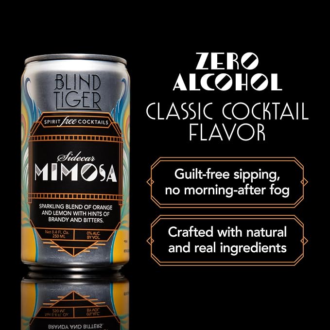 Blind Tiger Sidecar Mimosa 8-Pack | Orange, Lemon & Bitters Non-Alcoholic Sparkling Mocktail| Crafted with Natural Ingredients | Mixers, Cocktails, Mocktails | 8.4 fl oz Cans