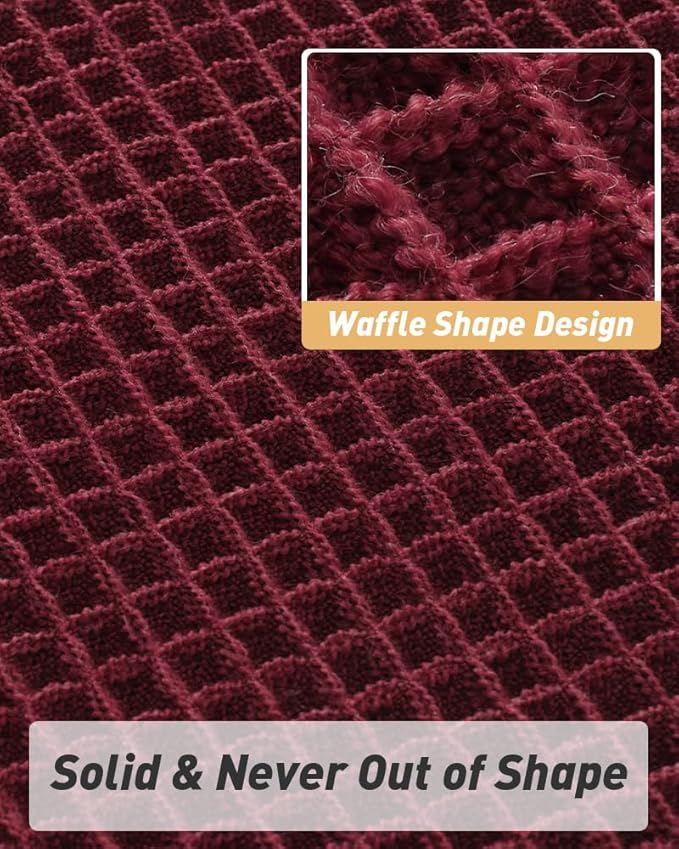 AMOAMI Upgraded Waffle Runner Rug Super Absorbent Non Slip Bath Mats for Bathroom Machine Washable Bathroom Runner Rug with Tassels, Ideal for Hallway Bedroom Laundry Room, 17" x 48", Burgundy