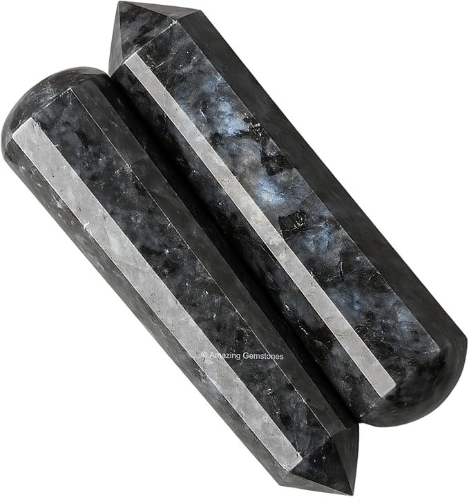 Amazing Gemstone Larvikite Crystal Wand Massage Stick - Pelvic Wand Gua Sha for Adults - Crystals and Healing Stones Massage Wands for Adults Gifts (Pointed)