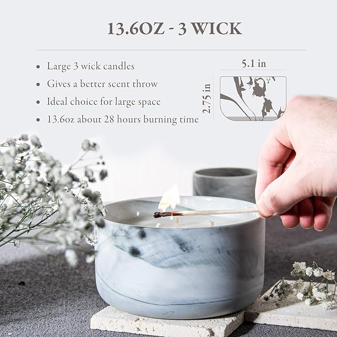 Hidden Label Scented Soy Candles, Large Candle 3 Wicks 14.8oz Thai Lemongrass Ceramic Jar Lava Collection, Gorgeous Gifts for Birthday Thanksgiving Christmas