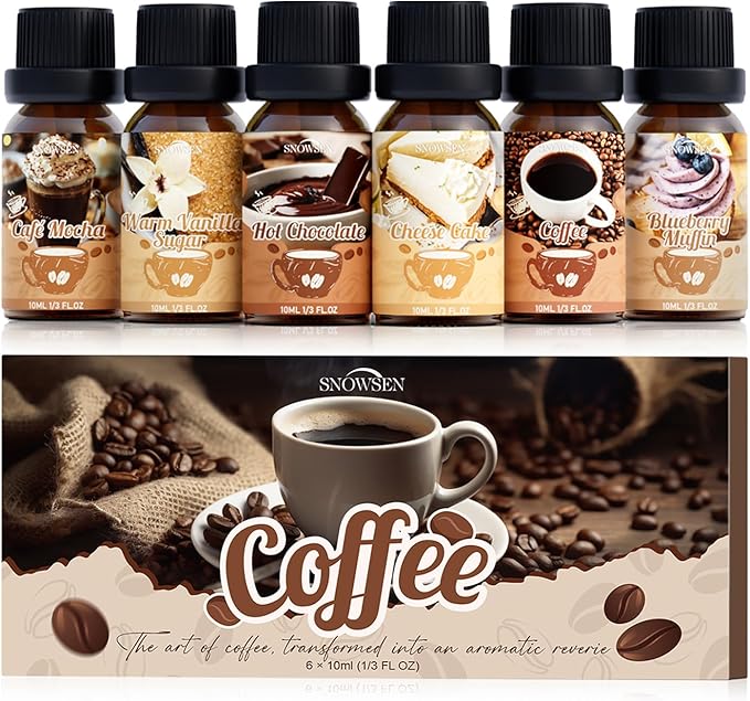 Coffee Fragrance Oil Set, Premium Essential Oils for Diffusers for Home, Blueberry Muffin, Café Mocha, Hot Chocolate, Coffee and More, Candle Scents for Candle Making, DIY Soaps, Aromatherapy