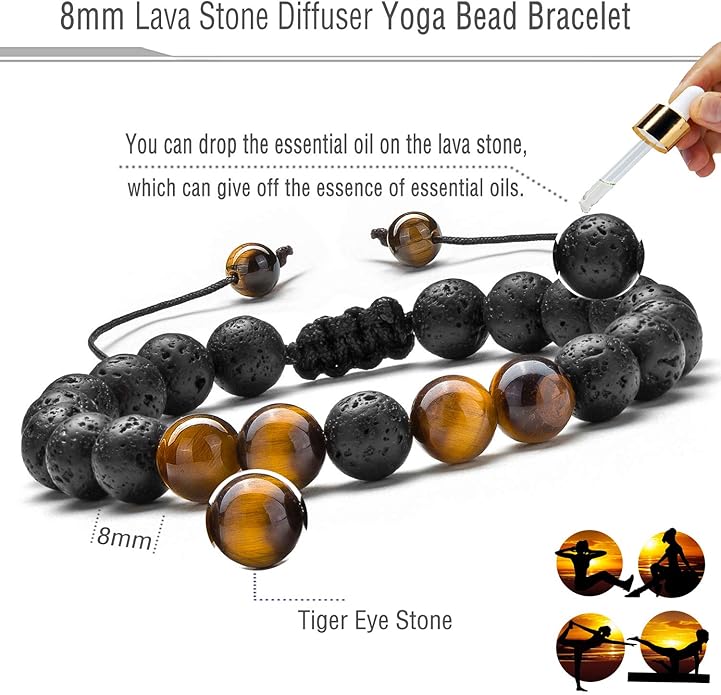 Hamoery Men Women 8mm Lava Rock Aromatherapy Anxiety Essential Oil Diffuser Bracelet Braided Rope Natural Stone Yoga Gifts Beads Bracelet Bangle-21017