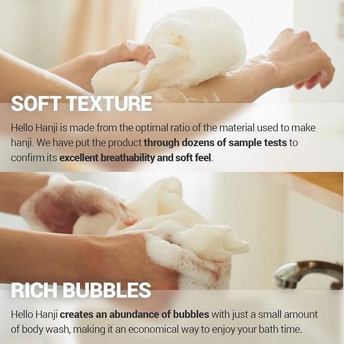 Bath Shower Sponge 1 Pack - Exfoliating Cloth for Dead Skin Cells, Dirt, and Oil Removal - Kids Washcloths Made Using Soft, Breathable & Hygienic Hanji Fabric - Hello Hanji by DEARCUS