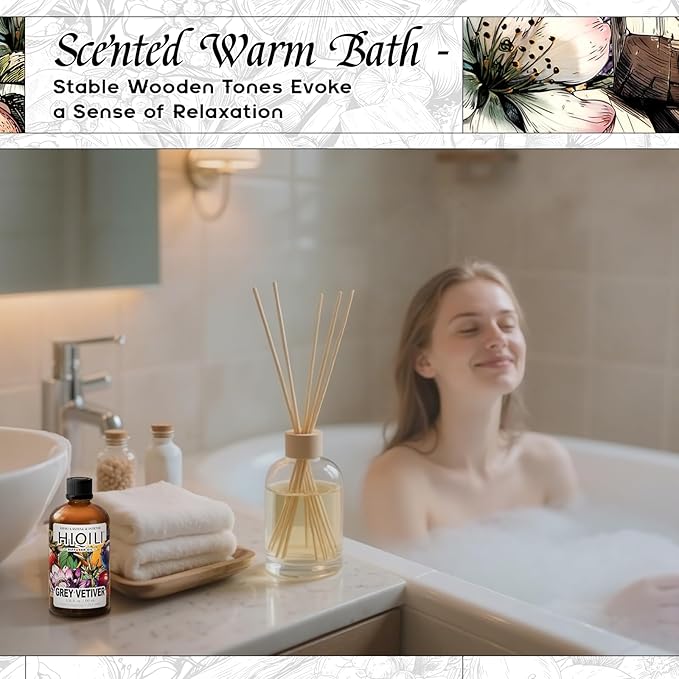 HIQILI Grey Vetiver Diffuser Oil, Fast Diffusion for Large Spaces, Pet - Safe, Suitable for Home and Other Scenarios - 3.38 Fl Oz