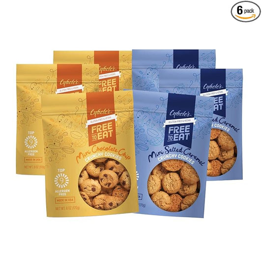 Cybele’s Free To Eat Gluten-Free & Vegan Mini Cookies - Plant-Based, Dairy, Soy, & Nut Free - Soft-Baked School Safe Snack For Kids & Adults - Variety Pack (Pack of 6)