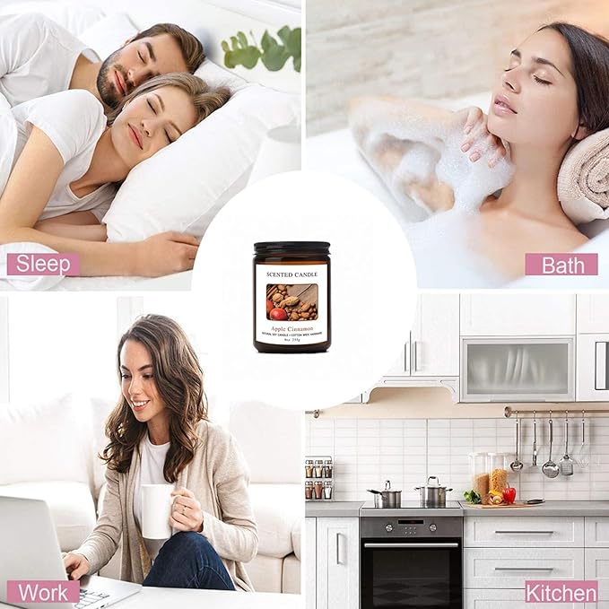 Apple Cinnamon Scented Candles for Home Scented Aromatherapy Candles, Hand-Poured, 9 OZ, 50H Clean Burn,Soy Wax Candle Gift Set for Women Men