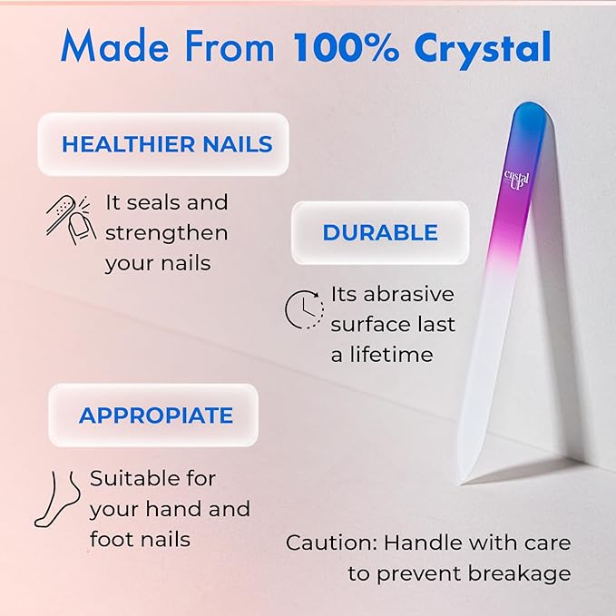 Crystal Nail and Feet Care Kit - 2PC with a Crystal Foot Scraper and Medium Glass Nail File, Durable and Gentle on Nails, Perfect for Home Office and On the Go