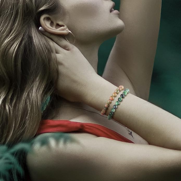 Bivei Natural Gemstone Semi Precious Healing Crystals Handmade Stretchy Round Beads Bracelet, Enhance Positive Energy