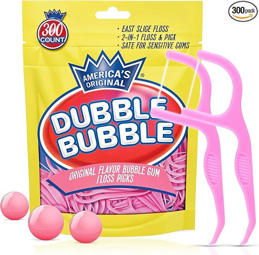 Flavored Floss Picks, 300 Count, Dental Floss Picks for Teeth with Fun Fruit Flavors, Flosser Picks for Adults and Children, | Bubble Gum Flavor