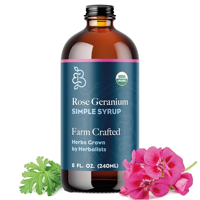 Bluestem Botanicals Organic Rose Geranium Simple Syrup, 8 oz, Cocktail and Mocktail Mixer for Drinks, Non-Alcoholic