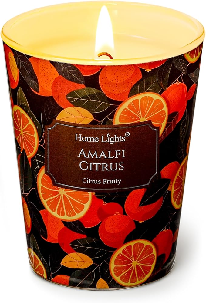 HomeLights 1-Wick Candles for Home Scented - 6.7oz Soy Wax Blend Candle Long-Lasting Fragrance, Eclectic Mixed Styles Home Decor and Housewarming Gifts, Amalfi Citrus