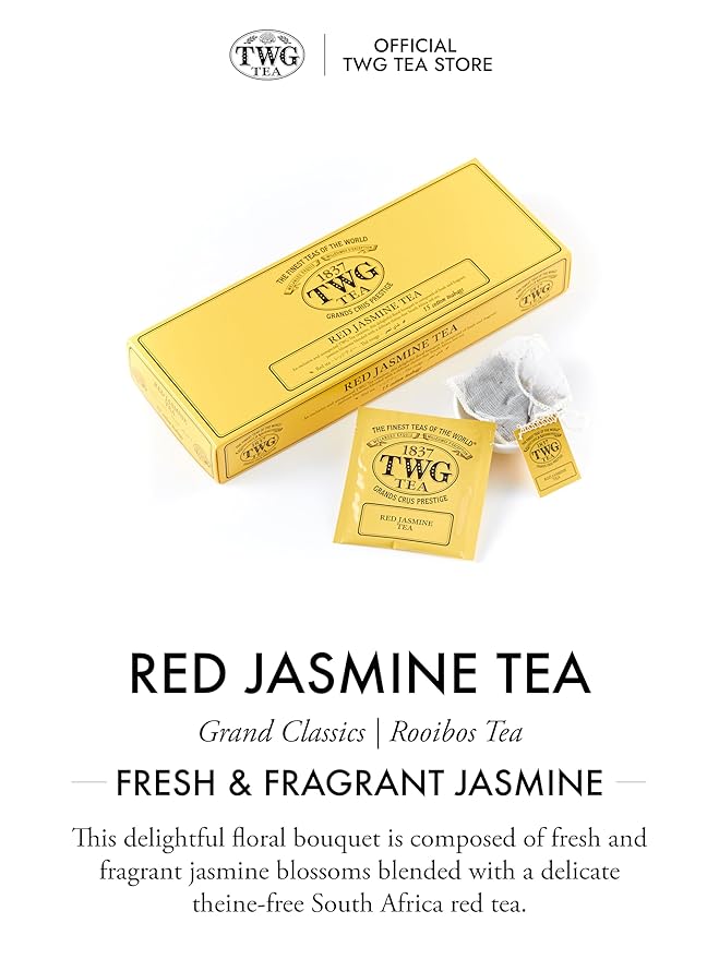 TWG Tea | Red Jasmine Tea | Rooibos Tea | Jasmine Flower | 15 Hand Sewn Cotton Teabags | Gift Set