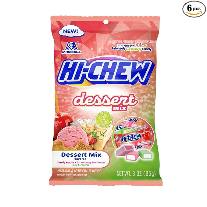 HI-CHEW Dessert Mix, 6 Bags, 3oz Each - Apple, Key Lime Pie, Strawberry Ice Cream - Unique Fun Soft & Chewy Halloween Candy - Immensely Creamy Fruity Candy Flavors - Individually Wrapped for Sharing