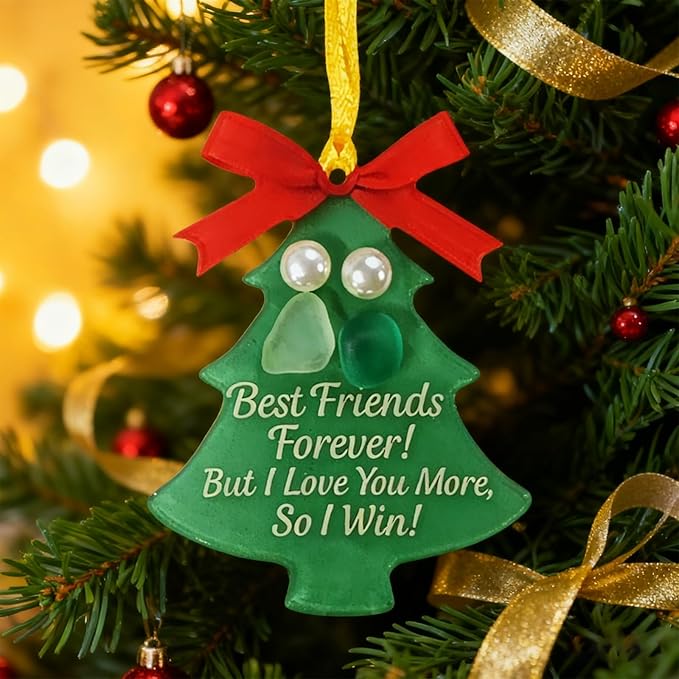 2025 New Christmas Tree Friendship Ornament, Shaped Sea Glass Decor for Christmas Tree Pendant Ornaments, Art Christmas Ornaments, Friendship Gift for Friends (Tree)