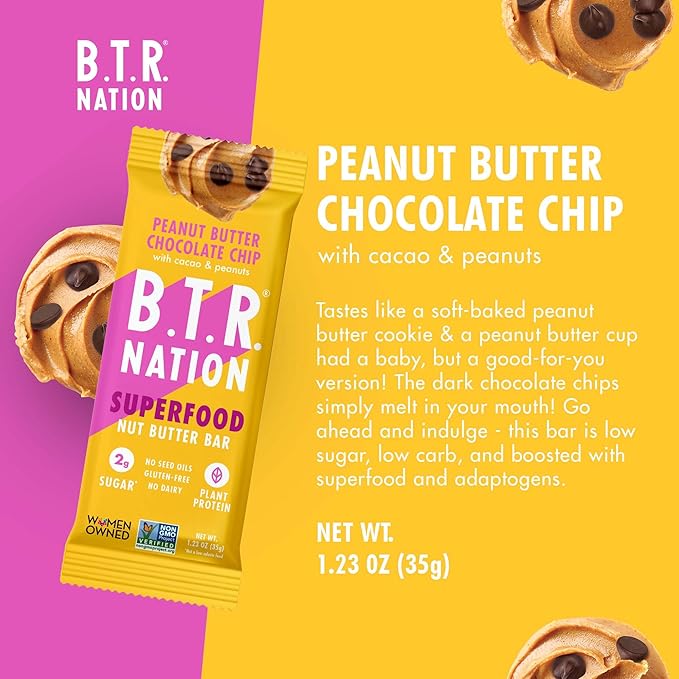 B.T.R. Nation Vegan Keto Superfood Protein Bars - Peanut Butter Chocolate Chip BLISS | (12) Bars | Low Carb, Plant Based, Gluten Free, Free of Sugar Alcohols & Boosted with Powerful Superfoods!