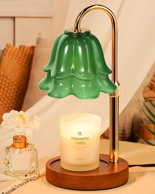 Candle Warmer Lamp with Timer Dimmable, Height Adjustable Birthday Gifts for Women Mom House Warming, Home Decor, Lotus Flower Candle Lamp Warmer 2 Bulbs Inc (Green-1)