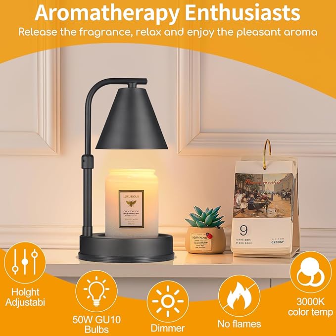 mocosa Candle Warmer Lamp,Adjustable Height Black Metal Candle Warmer,Gifts for Mom,House Warming Gifts New Home Dimmable for Scented Jar Candles