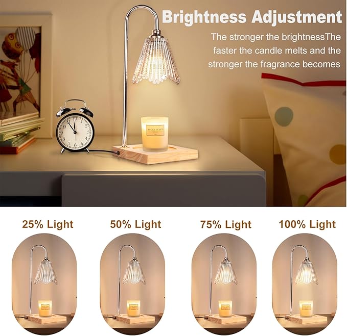 Candle Warmer Lamp with Timer Wax Warmer Heating Lamp Dimmable Continuously Candle Lamp House Warming Gifts Home Decor for Scented Jar Candles with 2 Bulbs - Champagne