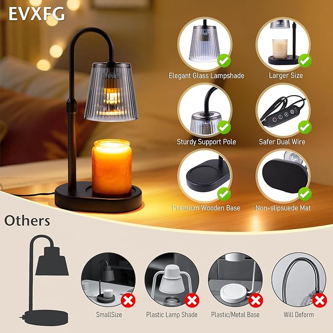 Candle Warmer Lamp with Timer Electric - Wickless Warming Light Height Adjustable Dimmable No Flame Heat Warm Melt Wax Scented Table Lights Elegant Modern Home Decor for Jar Candles Living Bedroom
