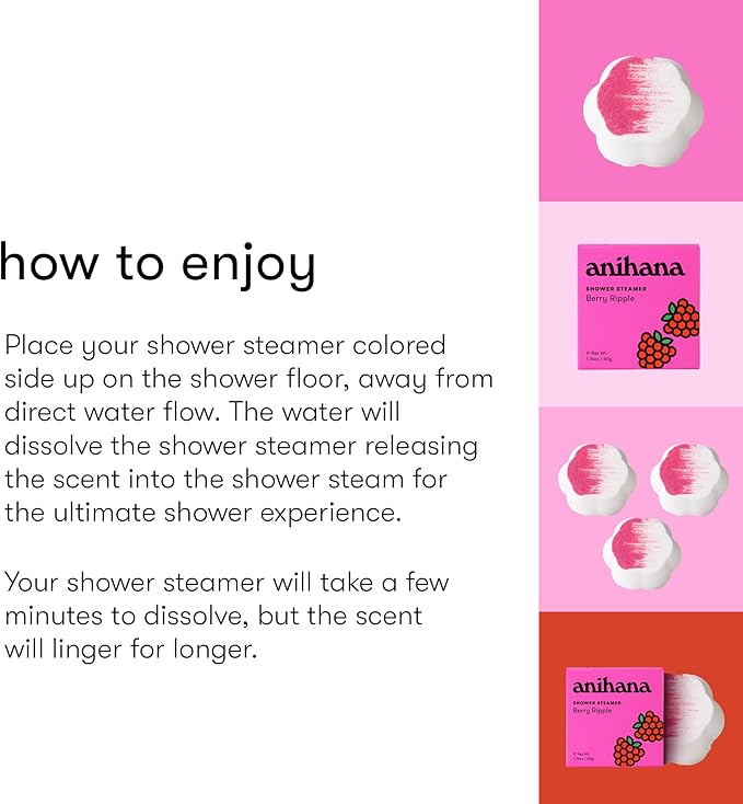 ANIHANA Shower Steamers 4 Pack, Paraben Free, Cruelty Free, Refreshing Berry Ripple Scent, 1.76 oz Each