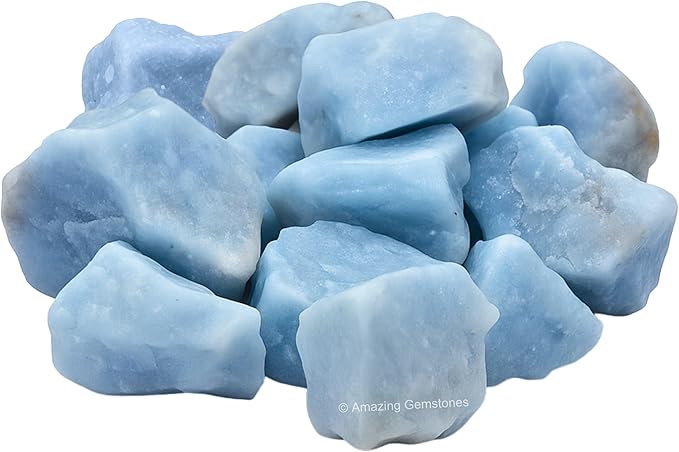 Amazing Gemstone Angelite Raw Crystals and Healing Stones, Natural Rocks for Tumbling - DIY Raw Stones and Crystals, 2 Pieces