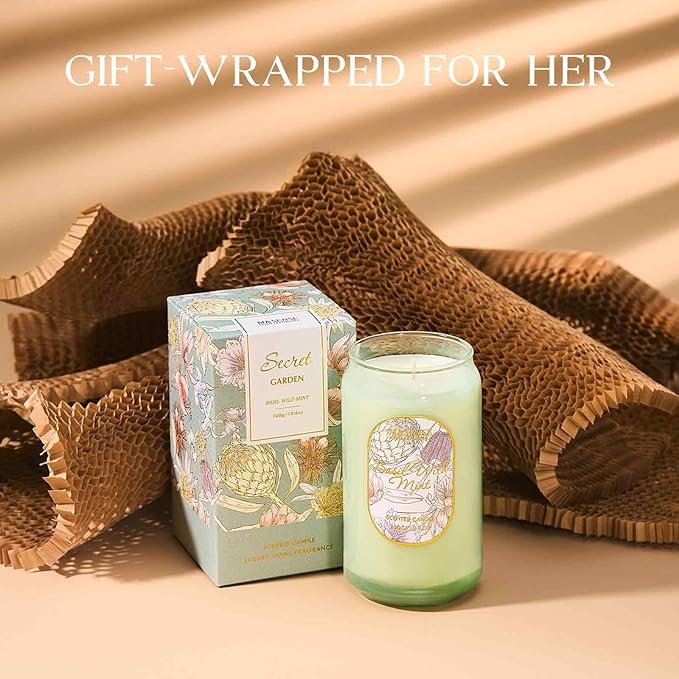 M&SENSE Basil Mint Candles for Home Scented, 10.6 Oz Soy Wax Candles Non Toxic Jar Candle Up to 60 Hours Long Burning Home Fragrance Gift for Stress Relief, Meditation, Yoga