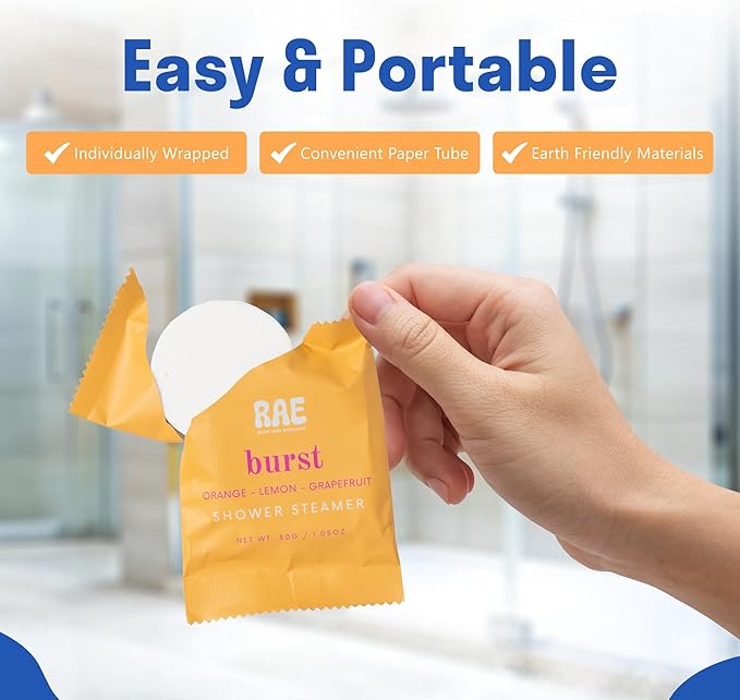 Relax Away in The A.M. Shower Steamers 6 Pack - Energizing Citrus Blends - Pure, Burst, Mist, Glow, Meadow, Spa - Uplifting & Rejuvenating - Essential Oil Aromatherapy - User-Friendly Set