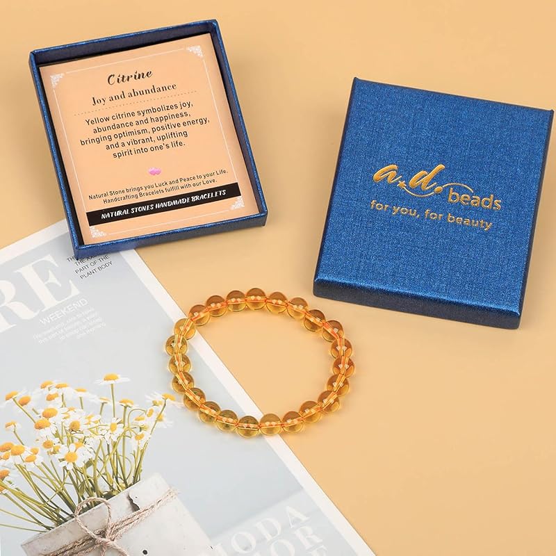 AD Beads Handmade Gemstone Stretch Elastic Bracelet Crystal Healing Reiki Nature's Beauty and Spiritual Essence Unisex (6mm, Citrine (Joy and abundance))