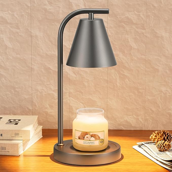 Grey Candle Warmer Lamp with Timer - Electric Candle Lamp for Scented Wax with 2 Bulbs - House Warming Gifts for Women