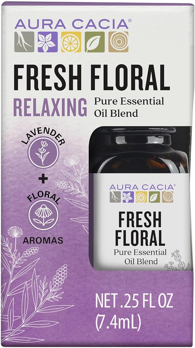 Aura Cacia Fresh Floral Essential Oil Blend, Boxed 0.25 fl. oz. - Light Aroma, No Synthetic Fragrances